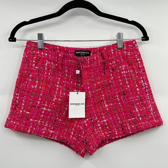 🆕Generation Love Tweed Faye Hot Pink Multi Shorts XS available - Picture 1 of 11